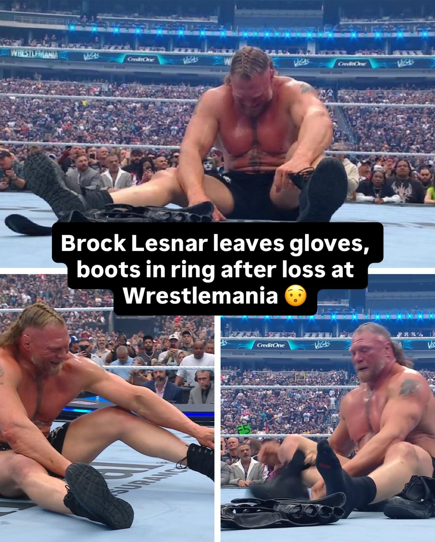 Brock Lesnar appears to have just retired at Wrestlemania! Who saw that coming!? 😳
[via @netflixsports]