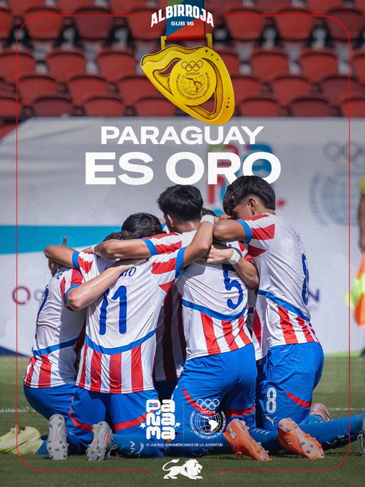🇵🇾 ¡𝐏𝐚𝐫𝐚𝐠𝐮𝐚𝐲 𝐞𝐬 𝐝𝐞 𝐨𝐫𝐨! 🏅

La #AlbirrojaSub16 ⚪️🔴 venció a Argentina y se adueñó de lo más alto del podio en los Juegos Suramericanos de la Juventud 2026 🥇

El equipo dirigido por Wilfrido Bazán escribió una página dorada, dejando en alto al país con garra, fútbol y corazón.

¡Orgullo nacional! 🙌
#TeamParaguay 🇵🇾