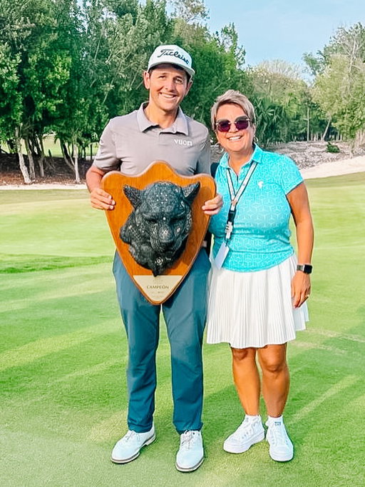 ⛳What an incredible week volunteering at the PGA Riviera Maya Korn Ferry Tour 2026 and what a finish! We had the honor of watching Dylan Menante take the win and set a new course record at the Tulum Country Club PGA course. Truly impressive. Having spent the week on the driving range practice area I was lucky enough to meet so many talented golfers and caddies but Dylan and his dad Dean really stood out. Always gracious, kind and so appreciative. Even after the final round and during the award ceremony, Dean made sure I got a photo and autograph. Just genuinely wonderful people. At only 24 years old Dylan is clearly going places and I feel so fortunate to have witnessed this moment and to be able to follow his journey moving forward. Huge thanks to Tim and Shannon for capturing such great photos and to Alex and his mom Claudia for organizing all of us volunteers and making it such a fantastic experience. I had an absolute blast volunteering for Tulum Country Club and The PGA Rivera Maya and I can’t wait to do it all again. Gracias amigos! #KornFerryTour #PGARivieraMaya #TulumCountryClub #VolunteerLife #dylanmanante