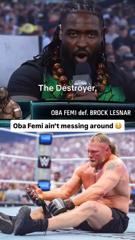 Oba Femi on Brock Lesnar: “I took 25 years of history, I took 25 years of dominance from The Beast, and I made it null.” 😮‍💨🔥 #WrestleMania

#WWE #WWEonNetflix #BrockLesnar #ObaFemi