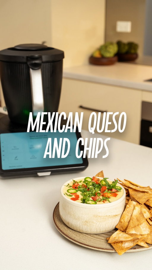 Thermo Queso

Queso
1 tomato (roughly chopped, reserve 1 tbsp for garnish)
½ onion (roughly chopped)
1 clove garlic
2–3 jalapeños (sliced, reserve a little for garnish)
130g cheddar (cubed)
130g mozzarella (cubed)
216g Kraft singles (12 slices)
340ml evaporated milk (1 can)

Garnish
Reserved tomato & jalapeño
Small bunch coriander (finely chopped)

Method 
Just dump everything in the Thermomix at 80°C for 15 minutes until smooth and melty. Strain the queso into a bowl then top with the reserved tomato and jalapeño, finish with coriander and serve with corn chips. #ad #thermomixau