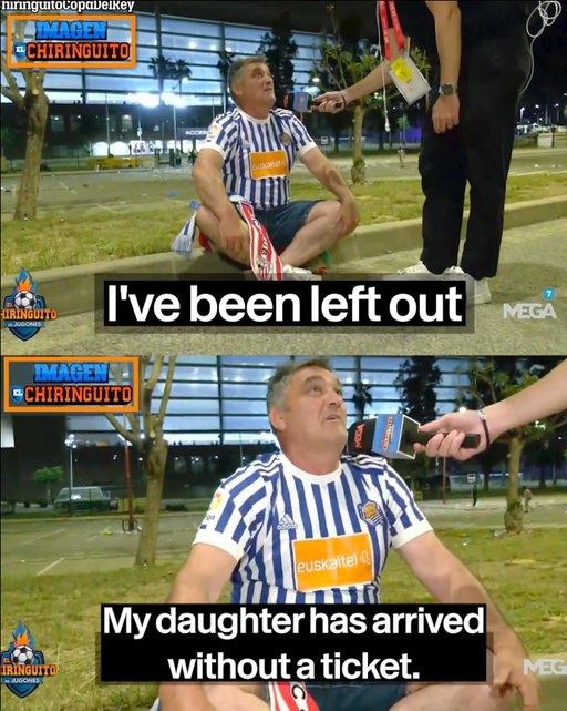 “I like Real because of love.” 🫶

During the Copa Del Rey final on Saturday night, one fan gave up his ticket so his wife and daughter could watch the match.

After the final whistle, he was reunited with the love of his life after Sociedad won the Copa del Rey.

📸 @elchiringuitotv