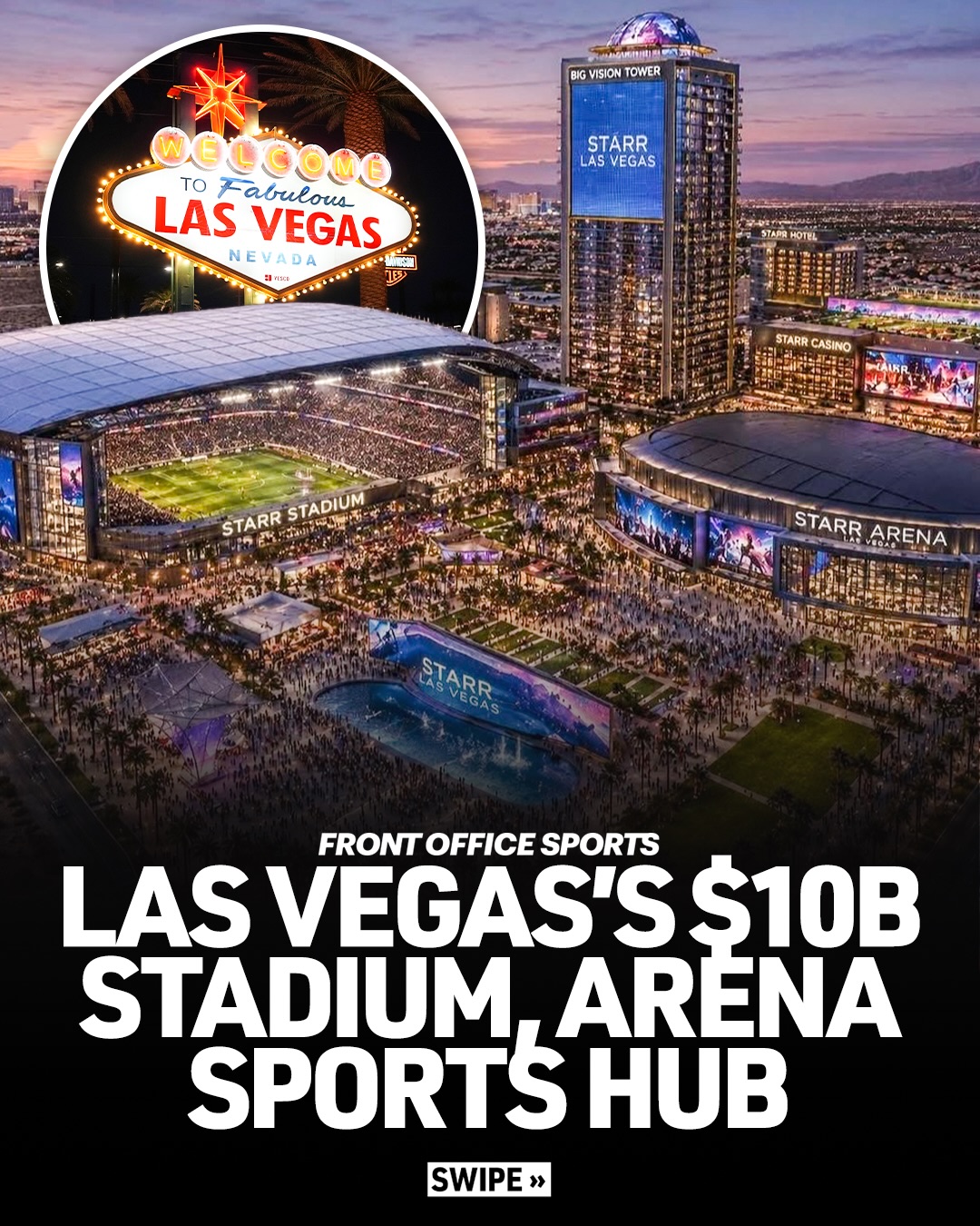 A $10 billion sports hub and entertainment project is being pitched for Las Vegas by Starr Vegas Development, which has secured $6 billion in non-public funding.

The project includes:
 • 50,000-seat soccer stadium
 • 25,000-seat arena (NBA, WNBA, NHL-ready)
 • 1,000-person rooftop dome with broadcast integration
 • Entertainment district (boxing museum, comedy, Broadway-style shows)
 • Casino, hotels, housing, retail, and offices
 • Proprietary ticketing platform, “Starr Tickets”