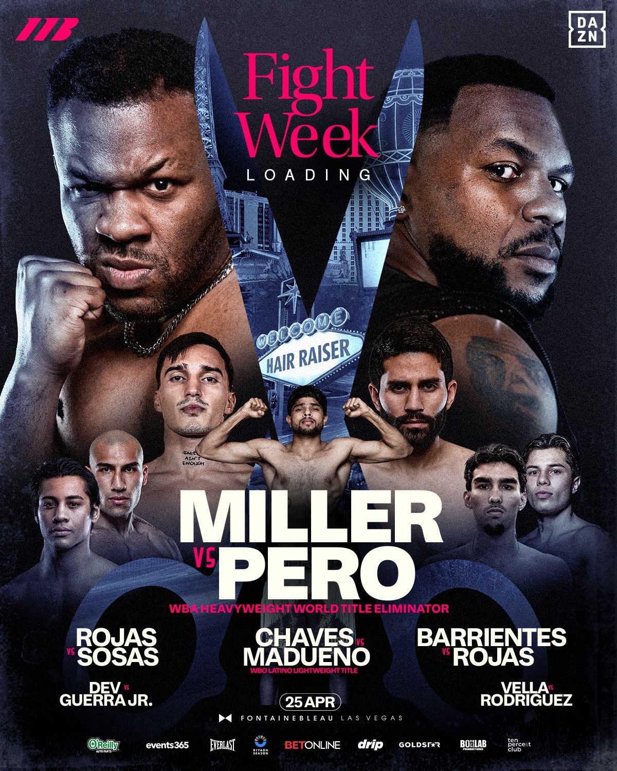 Heavy Duty in Las Vegas 🎰🔥 

@bigbabymiller and @lenierpero_official collide in a WBA World Heavyweight Title eliminator this Saturday at @fontainebleaulasvegas 💥 

@alaansinho makes his Matchroom debut, plus the return of @nishantboxer_jr and more👊 #MillerPero
