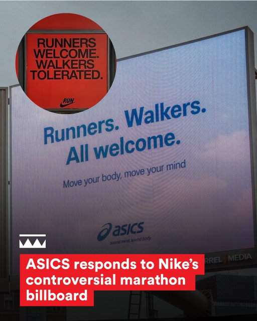 ASICS responds to Nike. 

After Nike received significant backlash for its Boston Marathon billboard that was accused of being exclusionary, the brand removed the ad. 

Following trend of brands ‘responding’ to one another, ASICS has installed a new billboard in Boston featuring a much more inclusive and encouraging messaging.

#nike #asics #boston #marathon