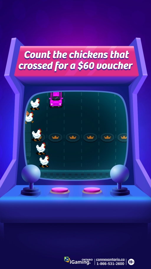 🐔Why did the chicken cross the road? To win a $60 Amazon voucher!⁣
⁣
Count how many make it across and you could claim a prize.⁣
⁣
⁣
___________⁣ ⁣ ⁣⁣
Chicken+ by Pragmatic Play⁣
Three randomly selected winners will be announced on 6th May to win a $60 Amazon voucher each. ⁣Vouchers are not exchangeable.⁣
#ArcadeGame #Frogger #MiniGame