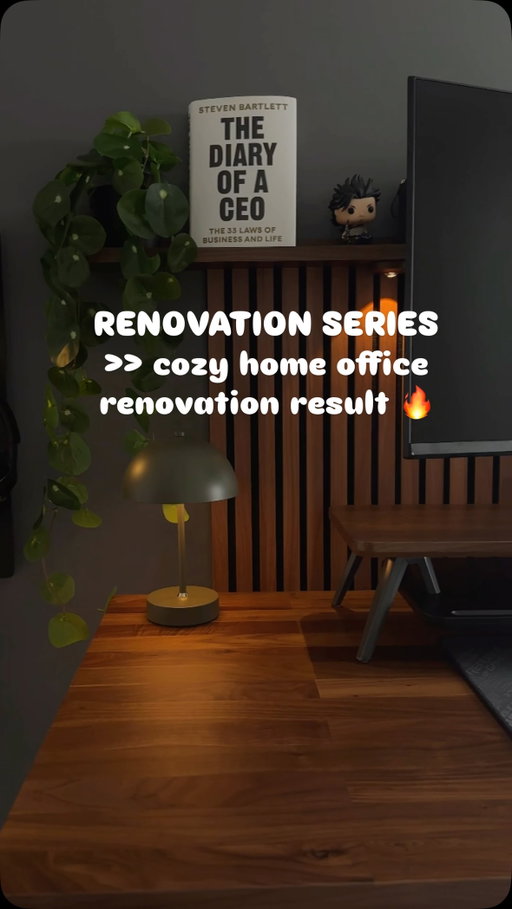 result of the home office renovation ✨ 

follow for more renovation videos it’s just the beginning 🙌🏻🏡
 
what was used for the home office project:
@homedepotcanada paint tools 🛠️ 
@art3d_llc wooden panels 🪵
@flexispot_official standing desk🧑🏻‍💻
@ikeacanada wooden desk surface and decor items ✨
@jysk.ca decor items 🌱
@cozey carpet 💫
@samsungcanada monitor 🖥️
@huanuo_global monitor arm 💪
@cyberpowerpc ⌨️

let me know if I missed anything and I will give you a real link! 🫶🏻✨😉

#renovationseries #officerenovation #homeofficedecor #cozyoffice #cozyhomedecor
