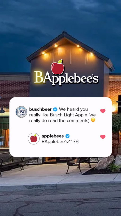 BApplebee’s is open for business! We’re rolling out 16oz cans of Busch Light Apple for just $4, starting the week of 4/20. Please call your local Applebee’s to make sure it’s in stock. You must be 21+ to enjoy.