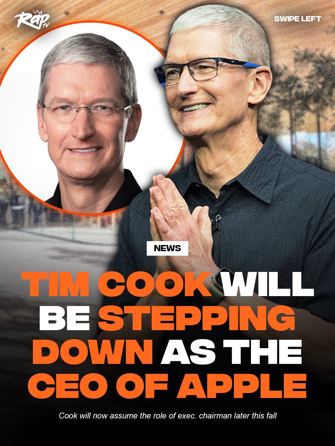 Tim Cook is stepping down as CEO of Apple after nearly 15 years‼️👀

He’ll be replaced by John Ternus, Apple’s current head of hardware engineering on September 1st, and he will assume the role of executive chairman. 

Tim Cook spoke on his role change in a statement:

“It has been the greatest privilege of my life to be the CEO of Apple and to have been trusted to lead such an extraordinary company. I love Apple with all of my being, and I am so grateful to have had the opportunity to work with a team of such ingenious, innovative, creative, and deeply caring people who have been unwavering in their dedication to enriching the lives of our customers and creating the best products and services in the world.”