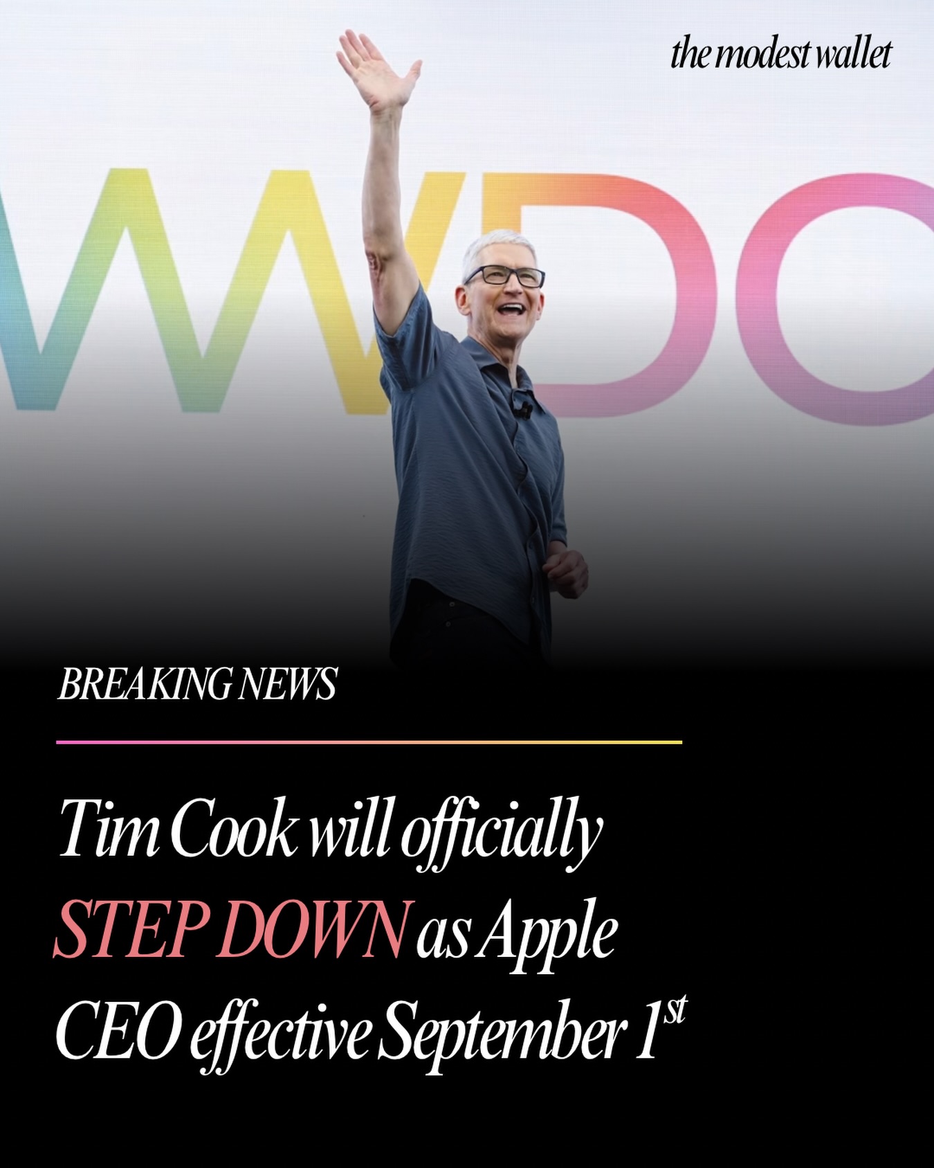 End of an era…

Tim Cook will officially step down as Apple’s CEO ❌

He will transition to Executive Chairman of the board, with John Ternus set to become CEO effective September 1st, 2026.