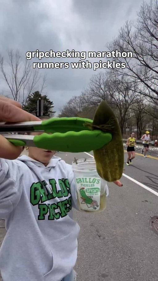 gripchecking marathon runners with pickles