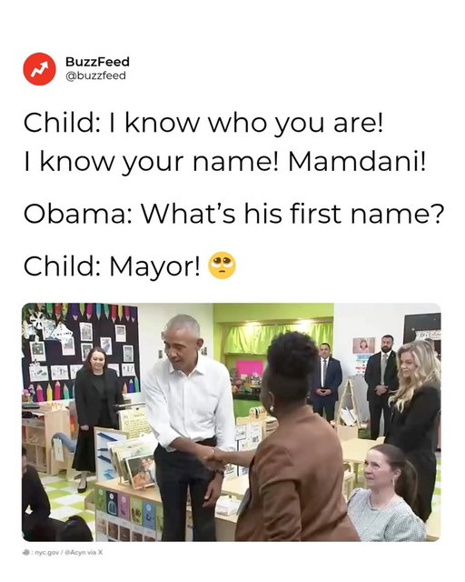 This wholesome moment between Zohran Mamdani and Barack Obama is going viral, and it’s all thanks to one very confident kid. During a visit to a Bronx preschool, Obama asked a child if they knew Mamdani’s first name… The answer? “Mayor.” Even President Obama couldn’t hide his reaction 😭

📷: NYC•gov; Barack Obama, Zohran Mamdani, Acyn, TheAfrocentricI, dcpoll via X