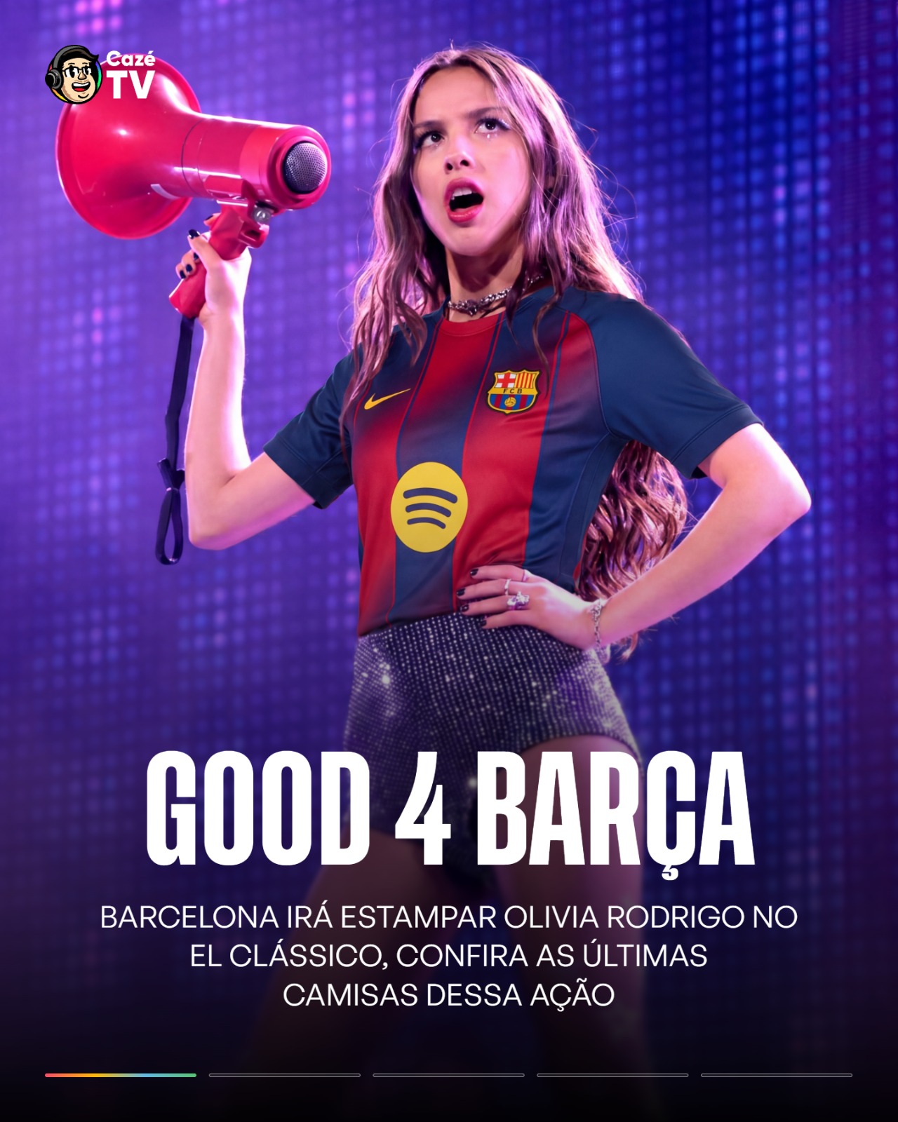 UNIÃO ABSURDA!!! 🤪🤪🤪

O Barcelona escolheu a Olivia Rodrigo para estampar no próximo jogo contra o Real Madrid. O clube vem fazendo essa ação em todos os anos em um El Clássico, desde a chegada do Spotify no clube. 🇪🇸🇪🇸🇪🇸

A artista americana lançará o álbum You Seem Pretty Sad for a Girl So in Love em Junho e por isso foi escolhida. 

Será que ela vai dar sorte para o clube catalão??? 🔴🔵

🗞️: Mundo Deportivo

#CoberturaCazéTV #Barcelona #RealMadrid #IA