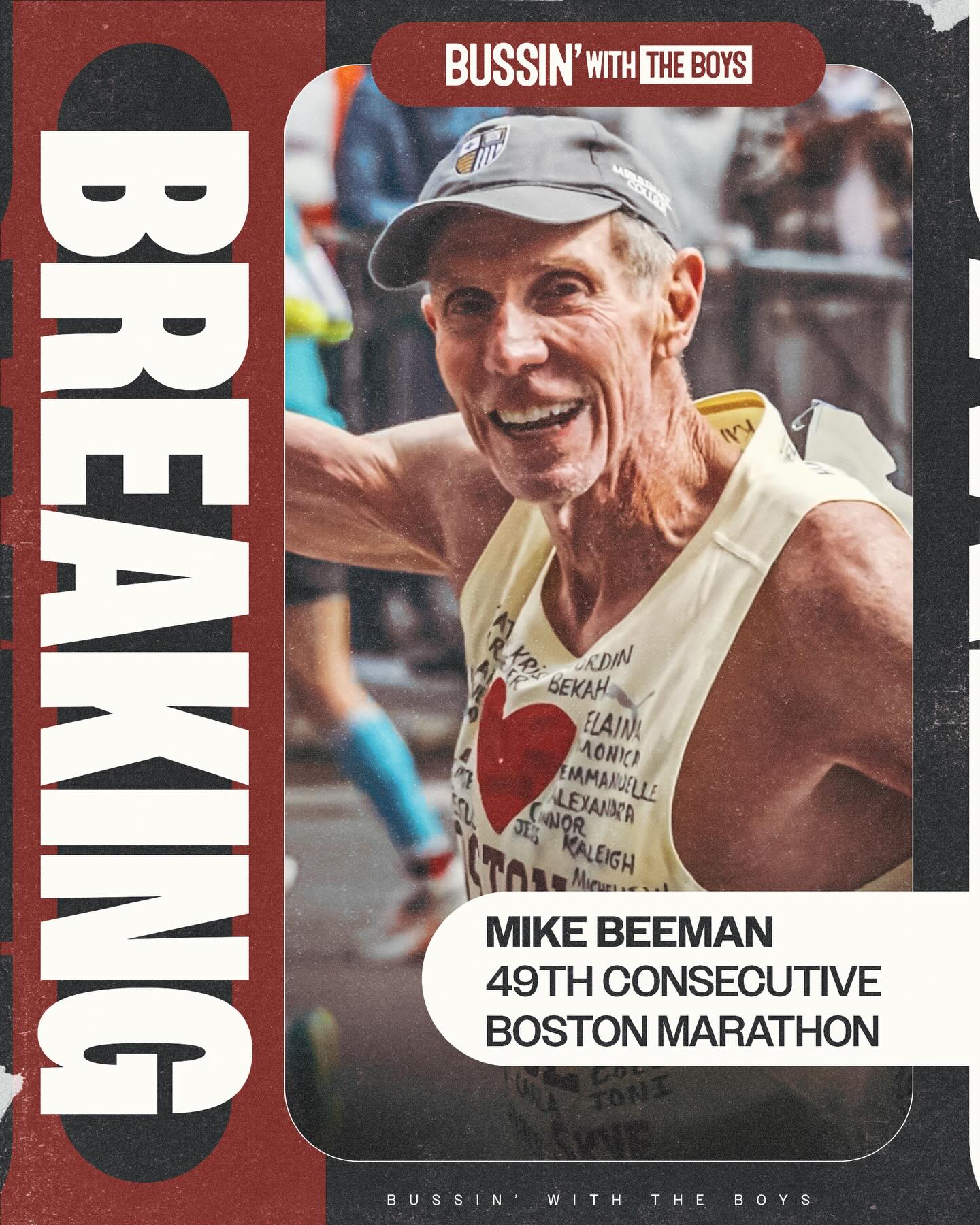 The reigning MVD (Most Valuable Dad) from the 2025 Dad Combine Mike Beeman just completed his 49th consecutive Boston Marathon at 69 years young. Congrats to @runboston49. LEGEND 🫡