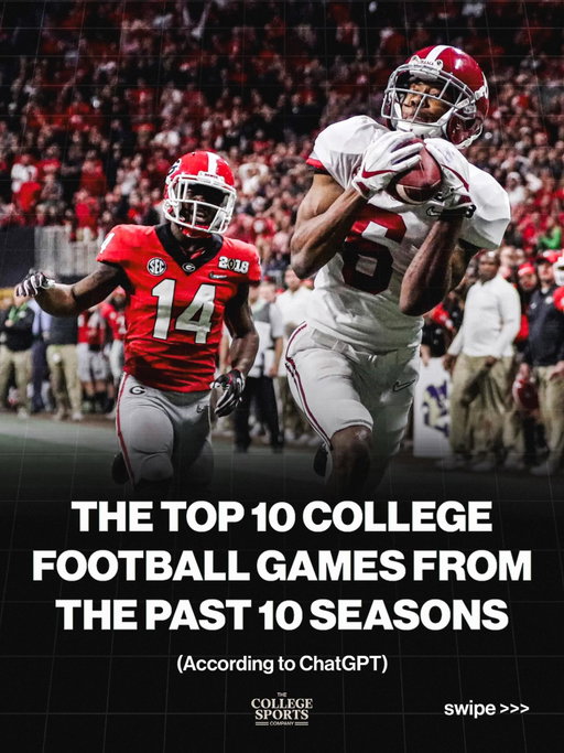 We asked ChatGPT to give us the top 10 College Football games over the past 10 seasons (2016-17 to 2025-26) 🤔🏈

Here’s what it gave us 👀🔥

Any game too high? Too low? Snubs? Let us know your thoughts 🗣️

#cfp #collegefootballplayoff #football #cfb #collegefootball