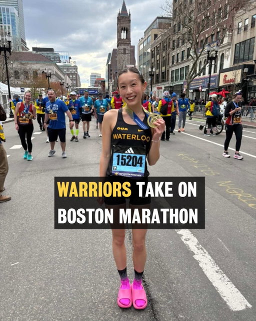 Congratulations to a pair of former and current Waterloo Warriors who took on the Boston Marathon yesterday. 🏃‍♀️ 

Natalie Tsang finished the race with an incredible time of 3:03:51 while Megan Richer was not far behind with an impressive time of 3:11:47. Well done ladies, congrats on your race all while representing #UWaterloo with pride. 🖤💛