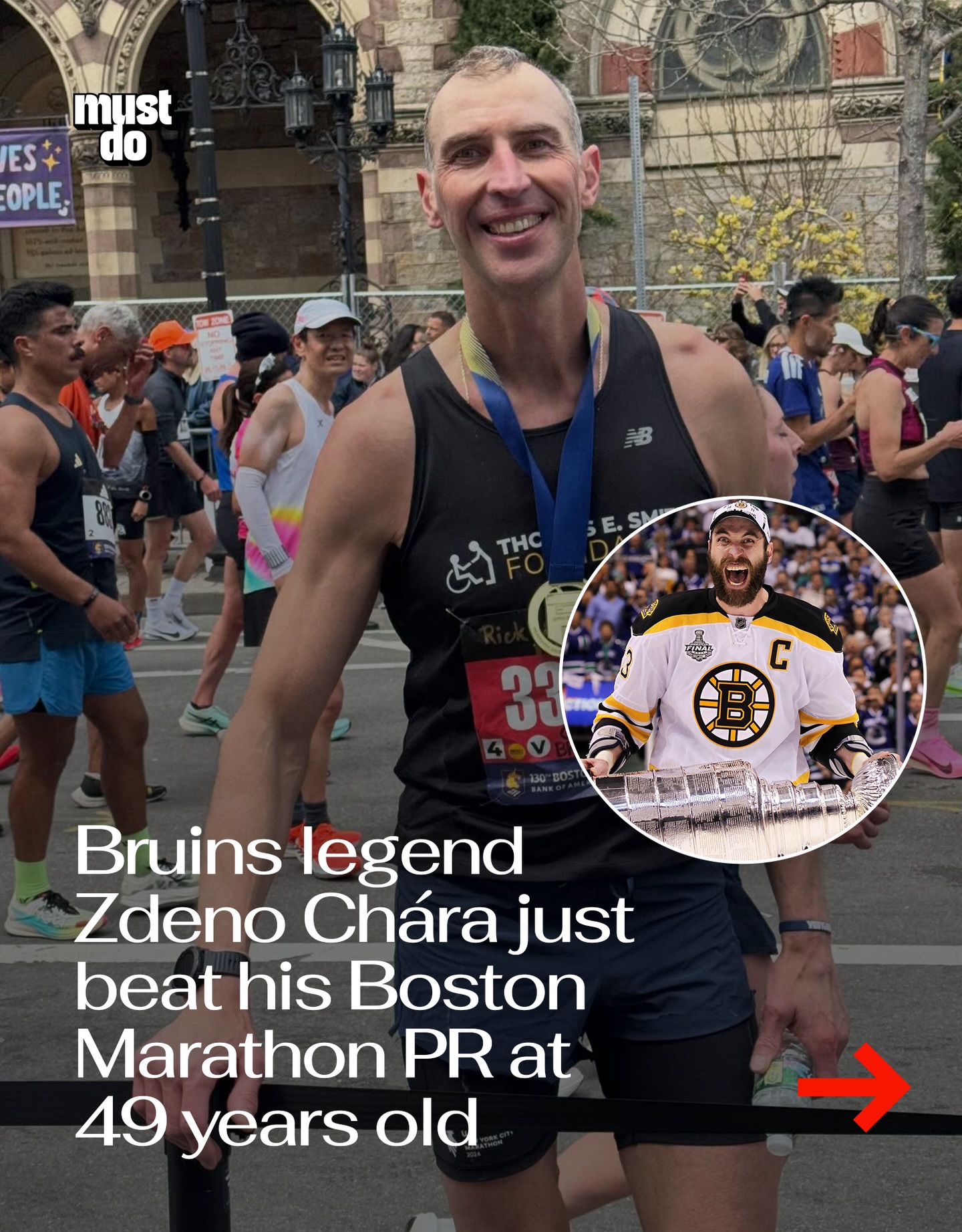Big Z keeps on trucking! 

At 49 years old, he crushed his 2024 Boston Marathon time by 12 minutes. 

Media via @zeechara33 / lalalalaurrrren on X 

#mustdoboston #zdenochara #bostonmarathon