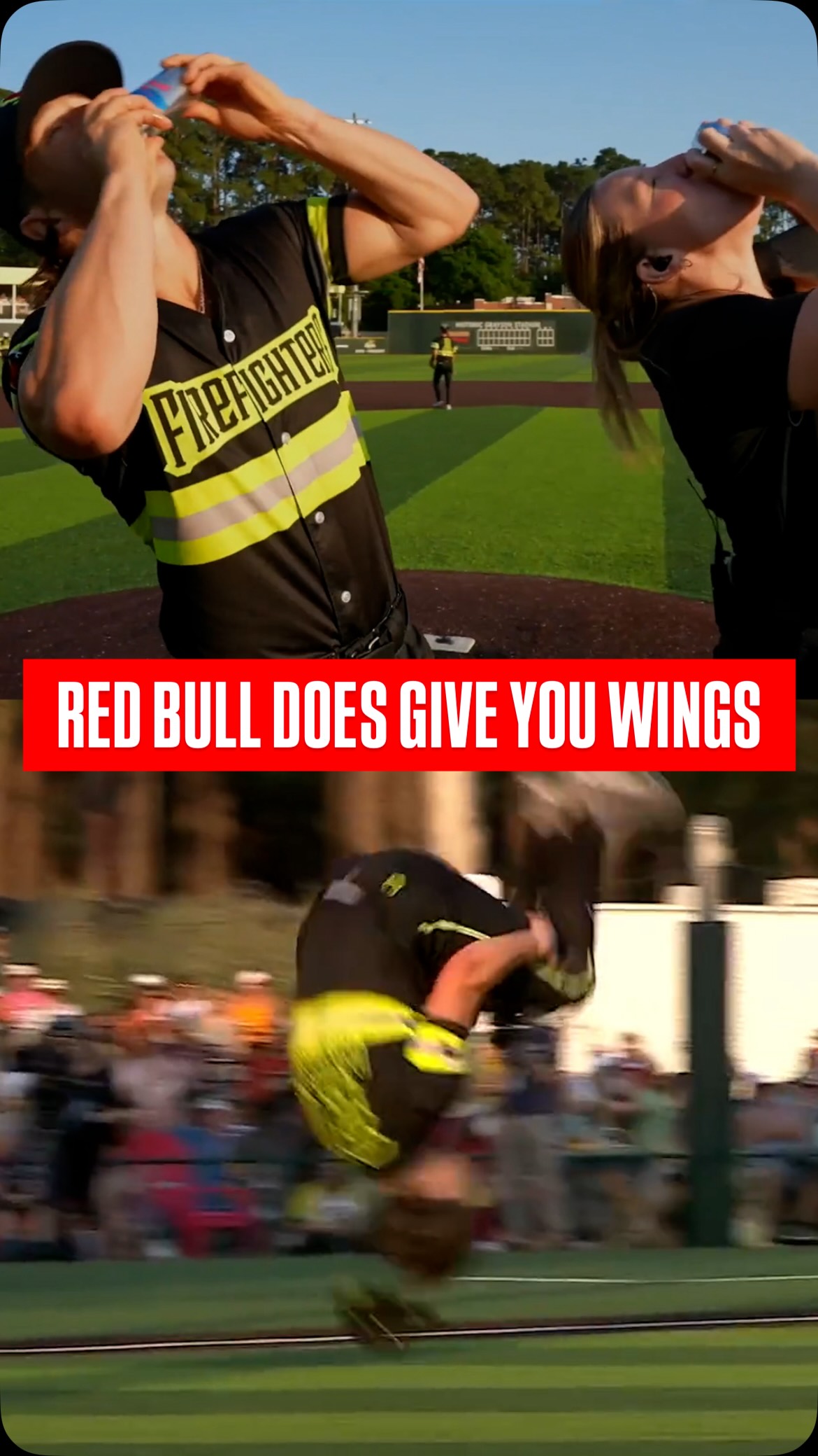 On Donny Day, we shotgun Red Bulls and front flip on command 🔥🔥

#bananaball #firefighters #broadcaster #pitcher #redbull