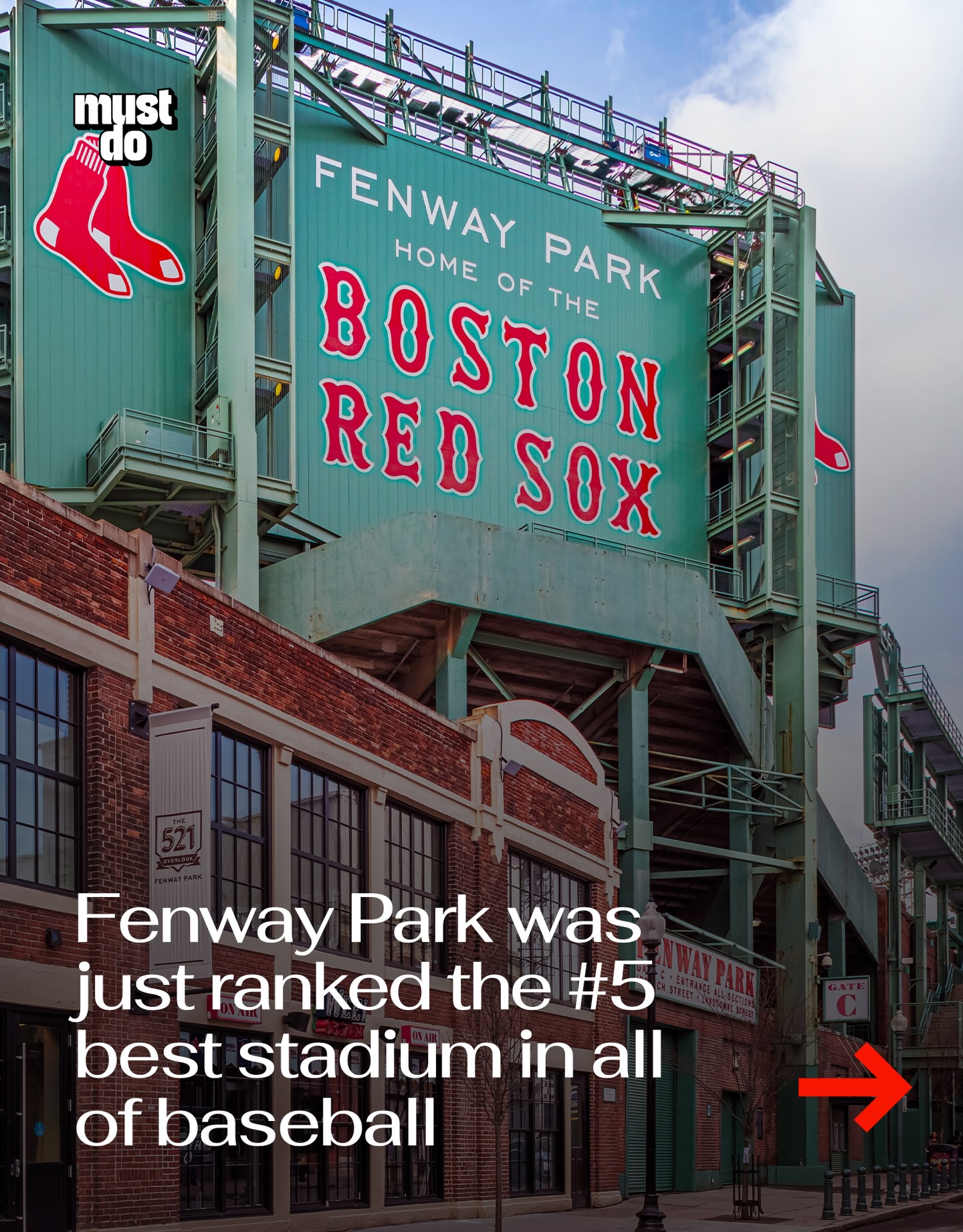 Some things don’t need to change.

Fenway Park was just ranked the #5 best stadium in MLB by Bleacher Report’s 2026 ballpark rankings.

The full top 5:

1. Oracle Park (San Francisco Giants)
2. Oriole Park at Camden Yards (Baltimore Orioles)
3. PNC Park (Pittsburgh Pirates)
4. Petco Park (San Diego Padres)
5. Fenway Park (Boston Red Sox)

It’s also the oldest stadium in the league, opening back in 1912.

From the Green Monster to the tight seating and historic atmosphere, it’s one of the few places where the experience feels just as important as the game itself.

Media via Shutterstock

#mustdoboston #fenwaypark #redsox