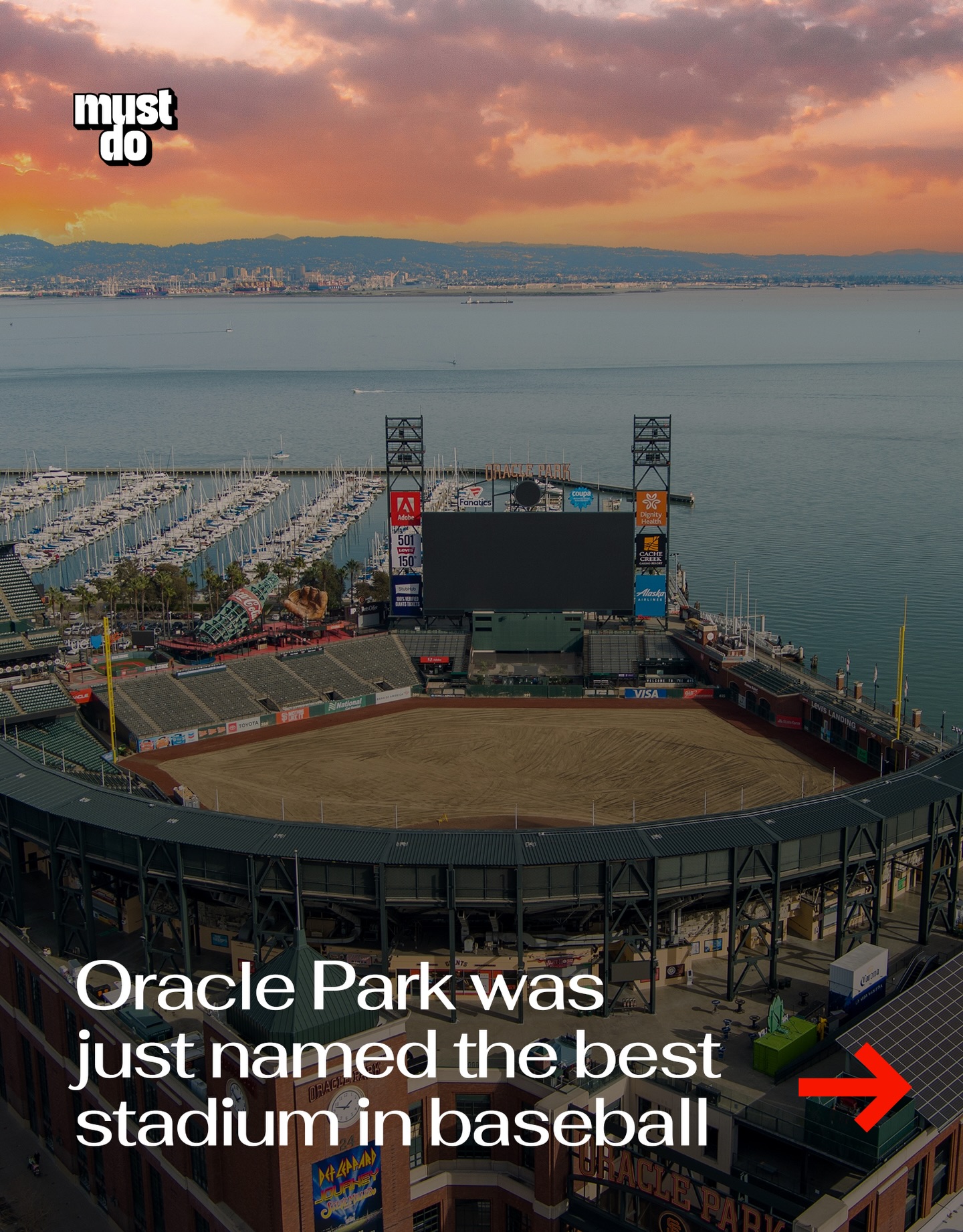 Does SF have the best seat in baseball?

According to the Bleacher Report, it absolutely does.

Oracle Park was just ranked the #1 stadium in MLB by Bleacher Report’s 2026 ballpark rankings.

The full top 5:

1. Oracle Park (San Francisco Giants)
2. Oriole Park at Camden Yards (Baltimore Orioles)
3. PNC Park (Pittsburgh Pirates)
4. Petco Park (San Diego Padres)
5. Fenway Park (Boston Red Sox)

From McCovey Cove home runs to the waterfront views and skyline backdrop, it’s one of the few parks where the setting is just as big as the game.

Even if you’re not a Giants fan, it’s one of those places you kind of have to experience at least once.

Media via Shutterstock

#mustdosf #sfgiants #oraclepark
