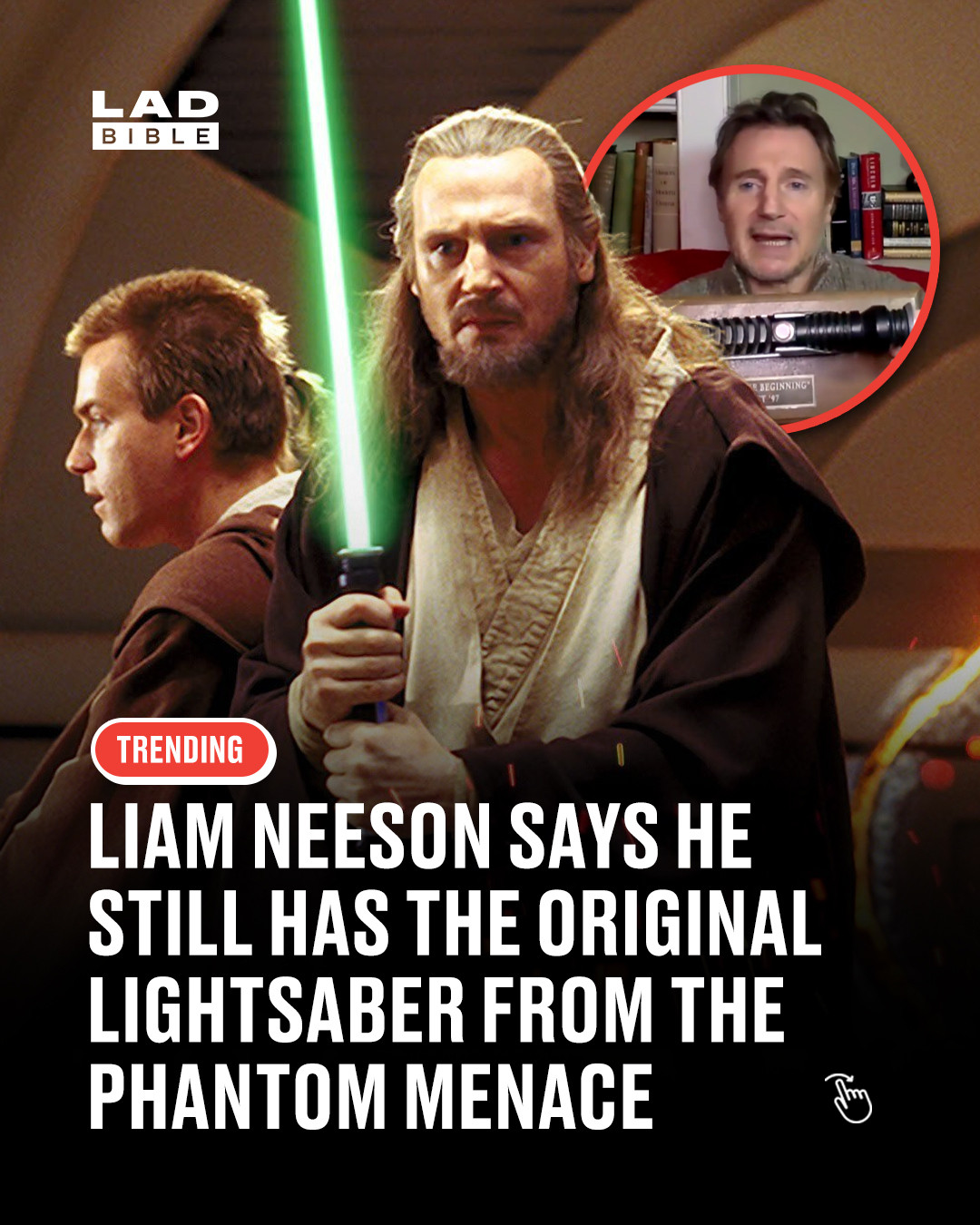 This is the kind of souvenir you don’t leave on set 👀⁠
⁠
Liam Neeson has said he still has the original lightsaber hilt used for Qui-Gon Jinn in Star Wars: Episode I – The Phantom Menace. The prop isn’t a glowing blade, but the actual handle used during filming, which is reportedly engraved with dates from 1997 when the film was in production under the working title Star Wars: The Beginning.⁠
⁠
He’s also previously admitted that he and co-star Ewan McGregor would make their own “whooshing” noises during fight scenes, something director George Lucas apparently had to tell them to stop doing. Even Jedi masters can’t resist it.⁠
⁠
🎥: The Late Late Show⁠
⁠
#entertainment #film #ladbible