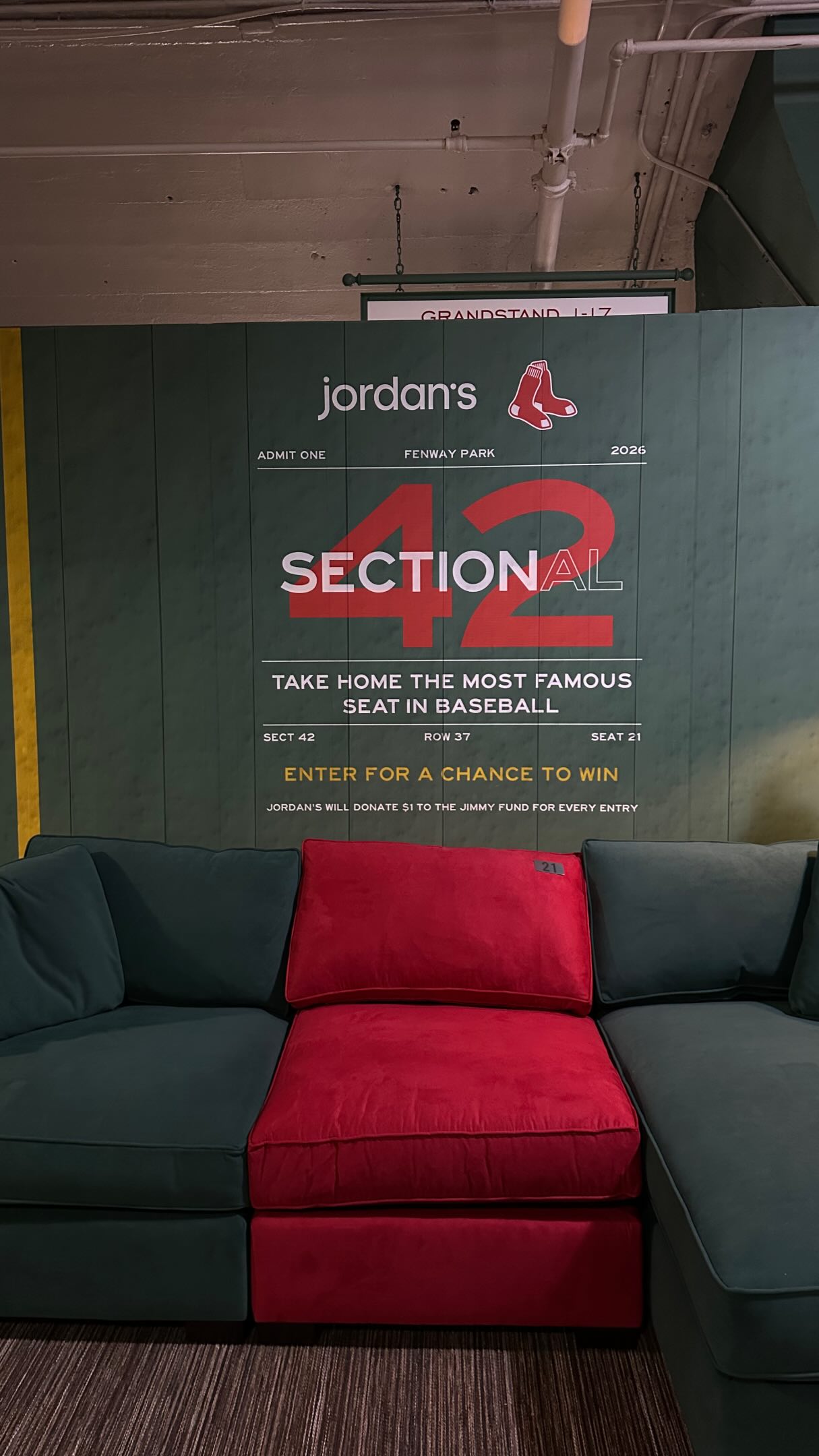 @jordansfurniture bringing the most famous seat in baseball into your living room… Sectional 42 ⚾️ #ad

Inspired by Fenway’s iconic red seat, this was built for Red Sox Nation and one of you could actually take it home.

To enter: follow @jordansfurniture like their pinned post, tag a friend, and share your best Red Sox memory.

Even better, every entry helps support the Jimmy Fund.

Check the pinned post on their page for all the details.