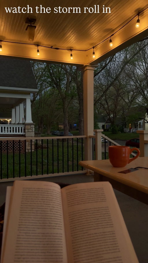 I mean, Netflix is cool and all…but you wanna watch the storm roll in instead? 😅⛈️✨

Last week while I had the week off from work, we had some of the most wonderful overcast, gloomy, and rainy weather! This evening was my favorite though since I had spent most of the afternoon reading on the porch and got to watch the day progressively get darker and moodier. ☁️ Around dinner time, the storm clouds started rolling in alongside some distant thunder and lightning and it was SUCH a vibe. I love storms, but there’s just something about watching a sunny day turn stormy and quite literally watching the storm clouds roll in from a distance…oh man, it just hits different.

Have you had any good spring storms yet this year?! ⛈️

#cozyvibes #cozyliving #pluviophile #stormiscoming #midwestliving midwest life, stormy weather, Midwest thunderstorm, front porch, covered porch, bookish