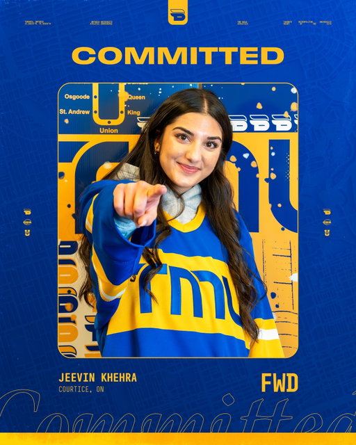 Welcome to TMU, Jeevin Khehra!

The forward joins us after a stellar year at Ridley College, where she led the team in points and assists. Jeevin’s blend of size, tenacity, and playmaking will bolster our 2026-27 lineup. 

“The opportunity to be near home… and represent a program in the heart of the city I love made committing to TMU an easy decision.” 

#BeBold | @tmubold