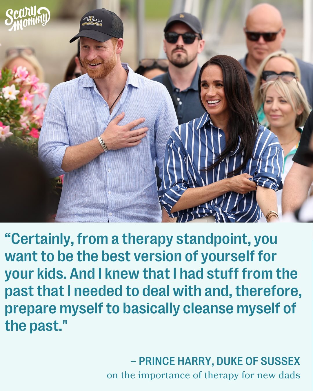 While speaking about men’s mental health and fatherhood during a visit to Australia, Prince Harry made some rare comments about being raised by Princess Diana and King Charles — “There’s no judgment, there’s no blame, there’s no pointing the finger. The reality is that—however you are parenting—that is a personal experience to you, you are going to want to improve on that,” he said in part. 

He also spoke about the importance of therapy and communication for young fathers and what he learned during his own therapy appointments as he has adjusted to parenthood.

📸: @gettyimages