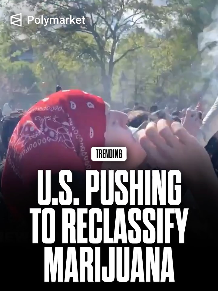 The White House has directed agencies to prepare to ease federal marijuana restrictions. 

The Drug Enforcement Administration (DEA) is expected to take steps to reclassify it from Schedule I to Schedule III, alongside some prescription drugs.

Traders predict a 61% chance weed will be rescheduled before 2027.