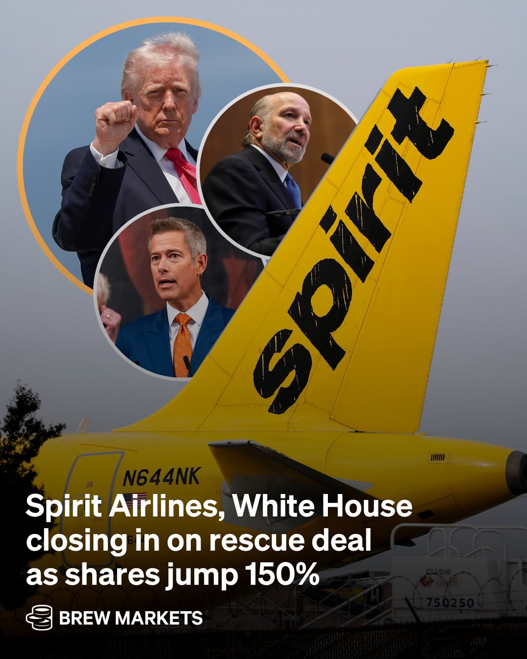 Spirit Airlines might not turn into Spirit Halloween after all.

Just a day after President Trump shared that he’d “love” for someone to step in and buy the struggling carrier, it looks like the federal government could do just that.

Reported by the Wall Street Journal and Bloomberg today, the White House and Spirit are in substantial talks to help rescue the ailing airline. Offering the company a $500 million loan, the influx of financial support would aim to keep Spirit in the air while it navigates its second bankruptcy filing in as many years.

In exchange for the loan, the Trump administration would receive warrants to purchase up to 90% of the airline once it emerges from bankruptcy, a person familiar told Bloomberg.

Though negotiations remain fluid, the WSJ revealed that heads of both the Commerce and Transportation Departments met with Trump last night to discuss terms of the package.

So far, the news has done wonders for Spirit’s stock. After climbing 140% yesterday on Trump’s comments alone, shares soared an additional 150% today as news of the talks broke.

📸 : Getty