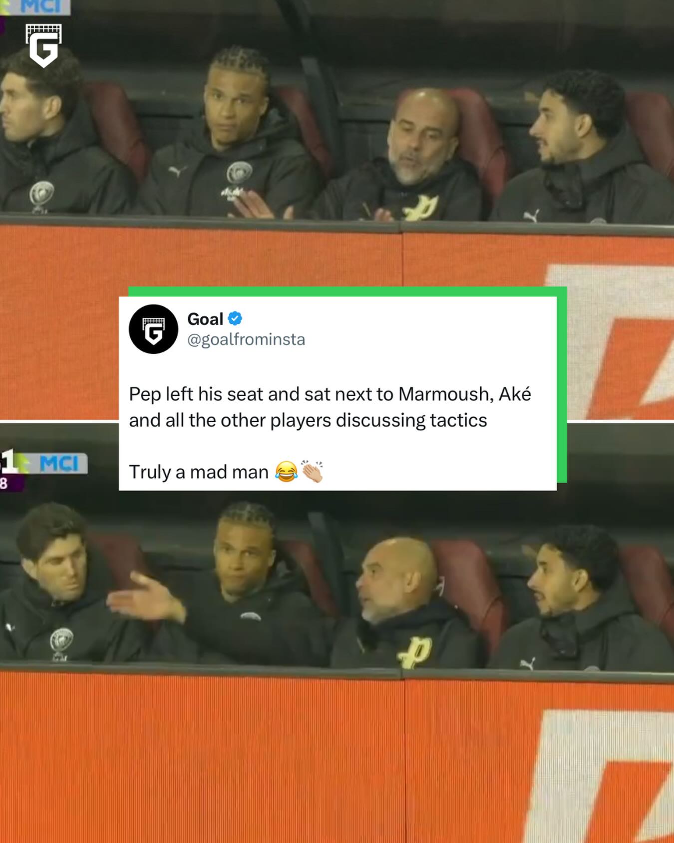 Pep Guardiola was spotted sat next to Marmoush, Ake, and other players on the bench during Man City vs Burnley 😂

This man never fails to deliver us entertianment... 😅👏🏻