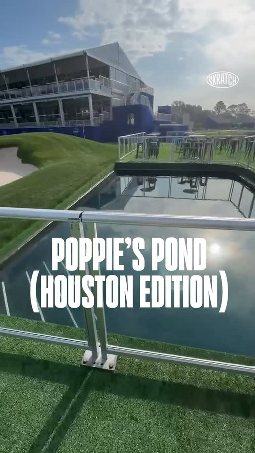 A close up look at the makeshift “Poppie’s Pond” right of the 18th green at Memorial Park for the Chevron Championship. 👀