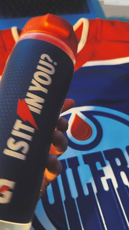 THE EDMONTON OILERS LET US TURN A GAME WORN JERSEY INTO A CUSTOM GATORADE BOTTLE.