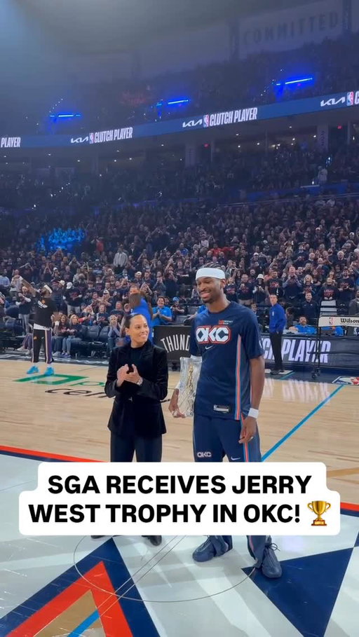 @shai receives the Jerry West Trophy as the 2025-26 @kiausa NBA Clutch Player of the Year! 🙌 OKC leads PHX, 1-0 • Game 2 on ESPN • LIVE NOW <link in bio> NBA Playoffs presented by @google
