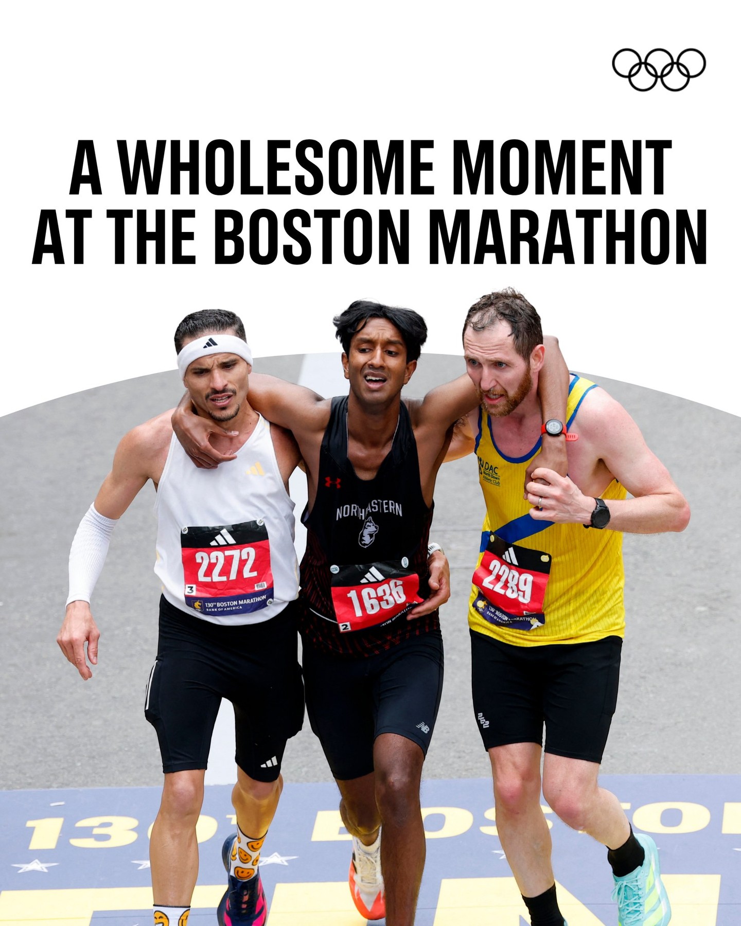 A powerful moment from the Boston Marathon ✨

Read the story of three athletes who crossed the finish line together. ➡️

#BostonMarathon