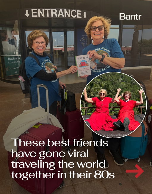 “Don’t allow yourself to think that getting older means that you’ve got to get old.”

Ellie Hamby and Sandy Hazelip, two best friends from Texas, decided to go for it at 81, traveling the world in 80 days across all seven continents, from Antarctica to Bali to Egypt.

The two widows met years ago through charity work and bonded over travel, eventually turning a simple idea into a once-in-a-lifetime adventure that reached millions online.

“We did not plan a vacation,” they said. “We planned an adventure. And every single day was an adventure.”

They rode camels in Egypt, saw the Northern Lights in Finland, and even crossed the notoriously rough Drake Passage to reach Antarctica, holding on “for dear life” along the way.

Now they’re 84 and still traveling together.

Media via @aroundtheworldat80

#bantrparents #grandmas #travel #bestfriends