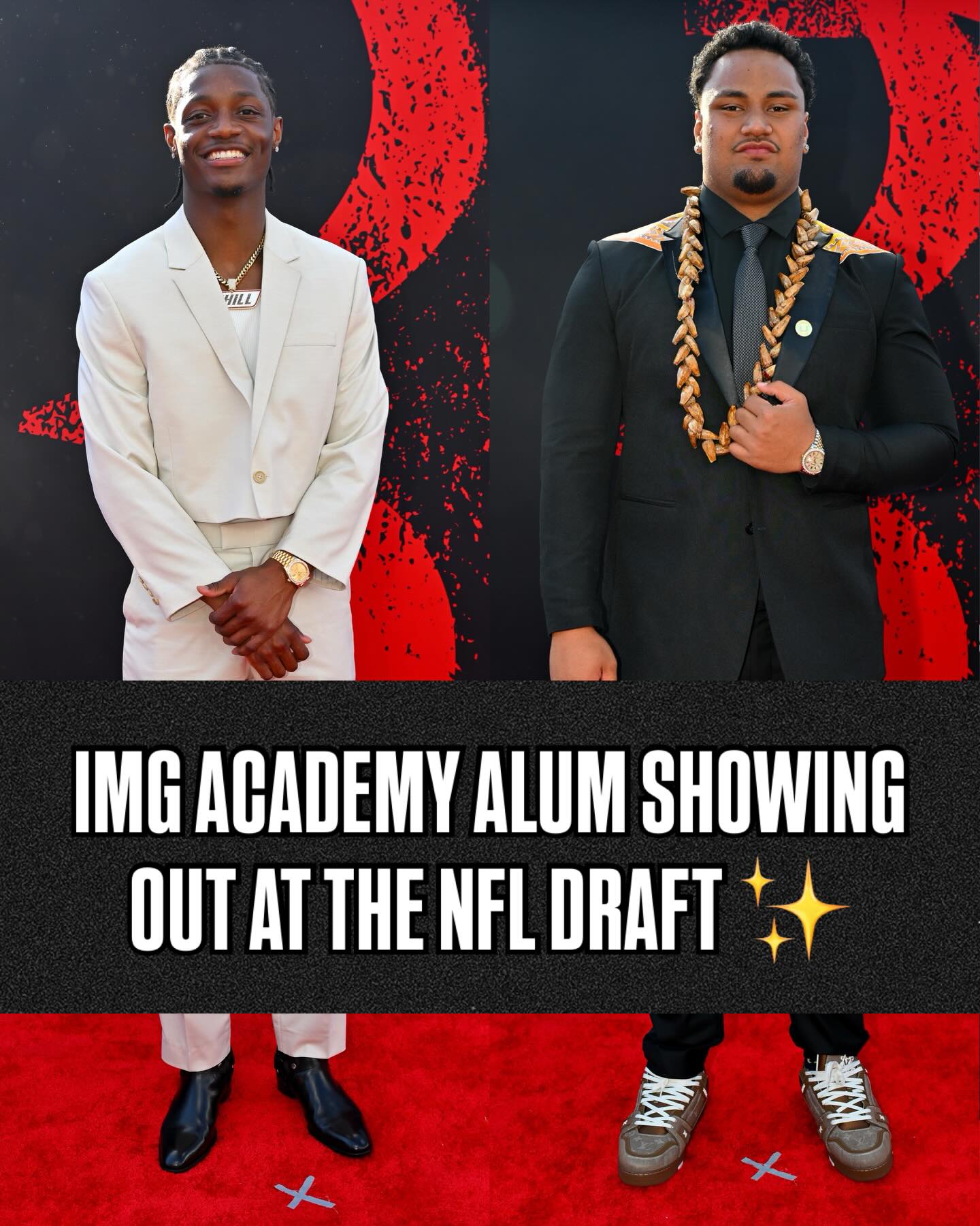 Looking fly on the NFL Draft red carpet for @carnelltate & @francis.mauigoa 😎

These two IMG Academy alumni are sharing one unforgettable night, representing the Brotherhood on football’s biggest stage.

IMG Academy Football continues to develop elite athletes ready for the NFL Draft and beyond.

#NFLDraft | #Brotherhood