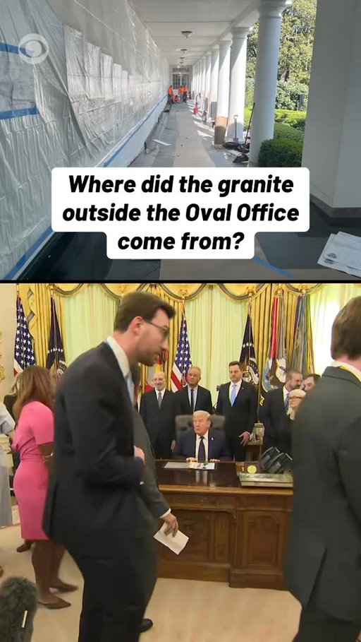 President Trump told CBS News’ @edokeefecbs that he’s adding Italian and African granite to the exterior of the Oval Office as part of another construction project at the White House.
