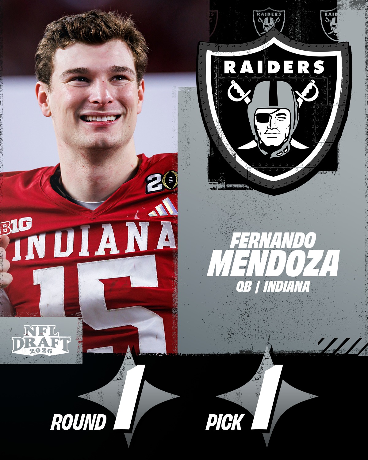 The Raiders select QB Fernando Mendoza with the 1st overall pick!