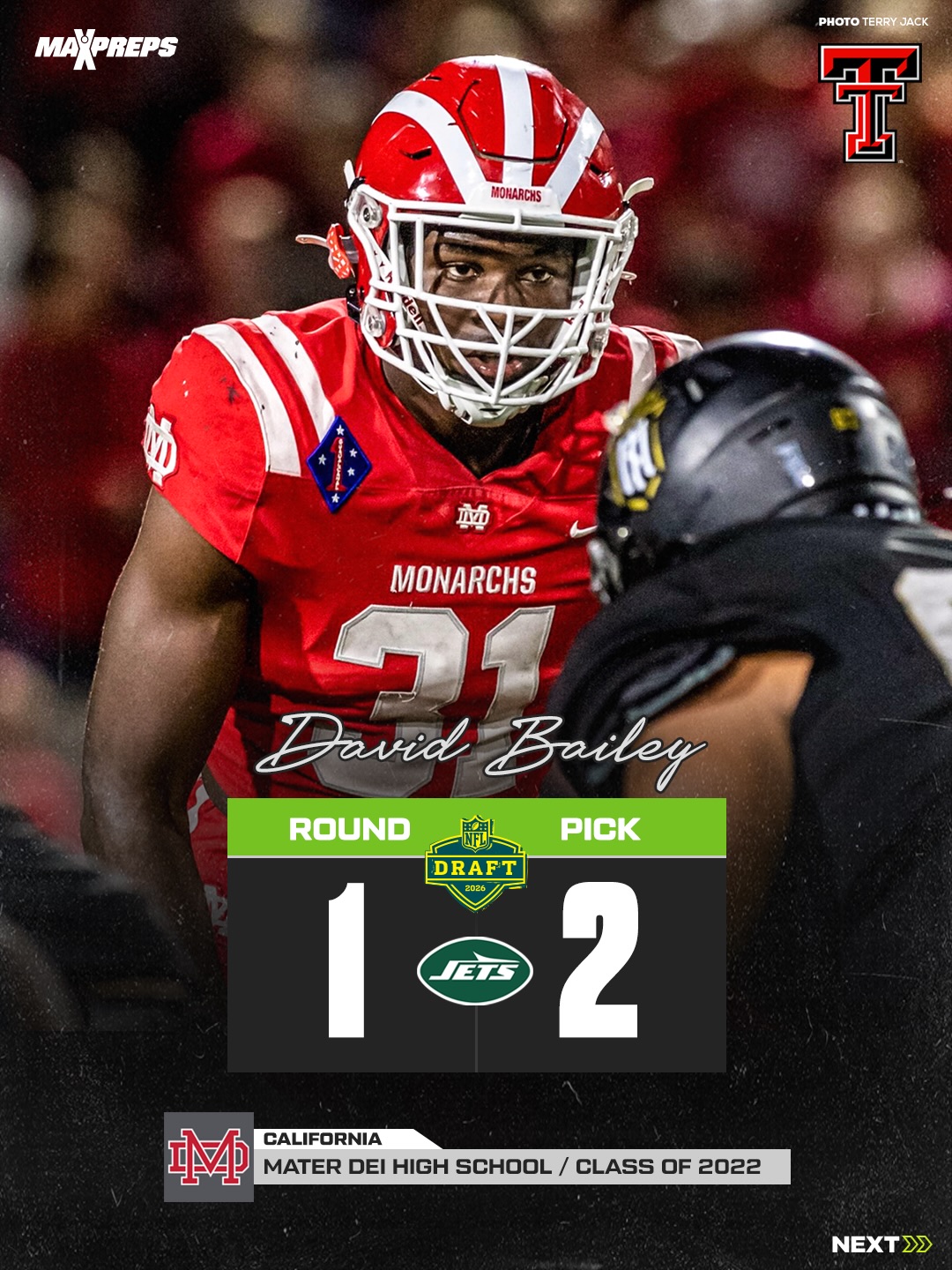 Jets take 6’4” 250 pound DE David Bailey No. 2 overall in NFL Draft 🔥 Bailey runs 4.5 forty 😳

Bailey was a 4-star recruit out of Mater Dei (CA) before balling for Stanford, and finally Texas Tech where he led the FBS with 14.5 sacks last season 😤
