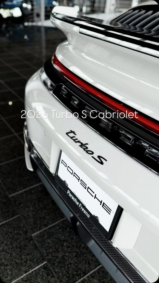 701 Horsepower. 2.4 Seconds.

The 2026 911 Turbo S Cabriolet is officially the most powerful 911 ever produced. With a new 3.6-liter hybrid-assisted powertrain and e-turbo technology, the delivery of power is as immediate as it is relentless.

Key Features:

701 HP Hybrid-Assisted Powertrain

3.6L Flat-Six with e-turbochargers

8-Speed PDK Transmission

Carbon Fiber Mirror Trims and Rear Diffuser

Adaptive Sport Seats Plus with 18-way adjustability

The definitive supercar for those who demand the pinnacle of Porsche engineering.

#911TurboS #PorscheLife #FastCars #LuxuryLifestyle #FresnoCA