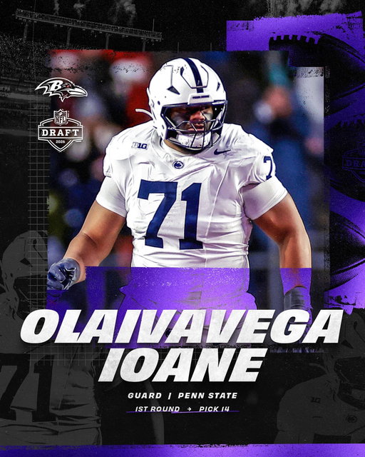 We have selected guard Olaivavega Ioane at pick No. 14!!!! Welcome to Baltimore!!