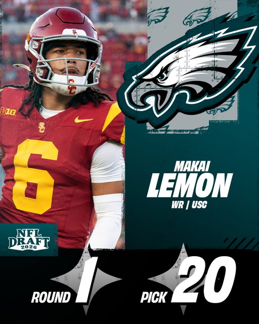 EAGLES TRADE UP FOR USC WR MAKAI LEMON.

NFL Draft on NFLN/ESPN/ABC
Stream on @NFLPlus