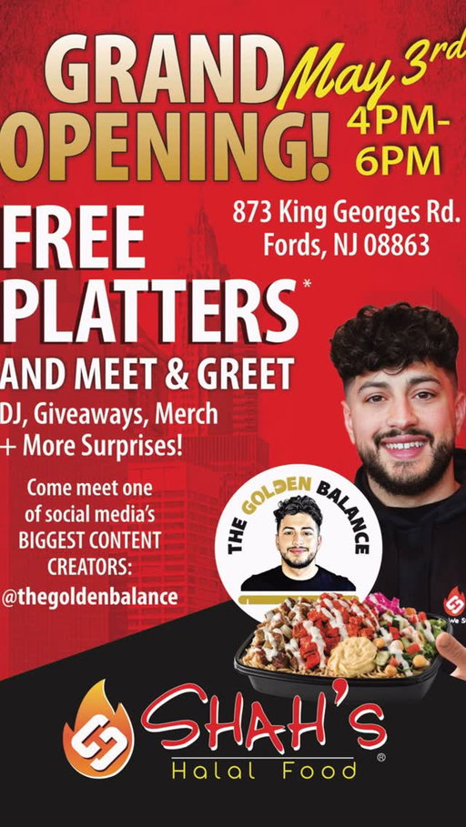 New Jersey, don’t miss me! Stop by on May 3rd from 4pm-6pm at 873 King Georges Rd Ford NJ 08863 

@shahshalalfood #TheGoldenShahWarma #ShahsHalalFood #sponsored