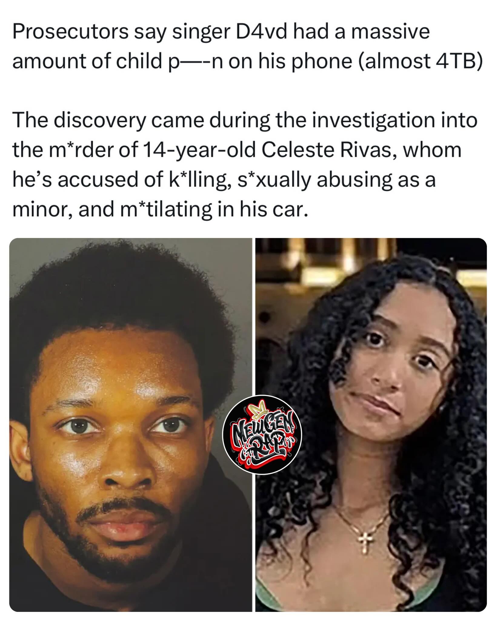 Singer #D4vd seized phone contained a ‘significant’ amount of child p——graphy (over 3000 GB), prosecutors alleged at a hearing on Thursday after he was charged with m-rder

D4vd, real name David Anthony Burke, was charged with first-degree m-rder on April 20 for the death of Celeste Rivas Hernandez, age 14🕊️

RIP Celeste😢

#explore #explorepage #viral #news