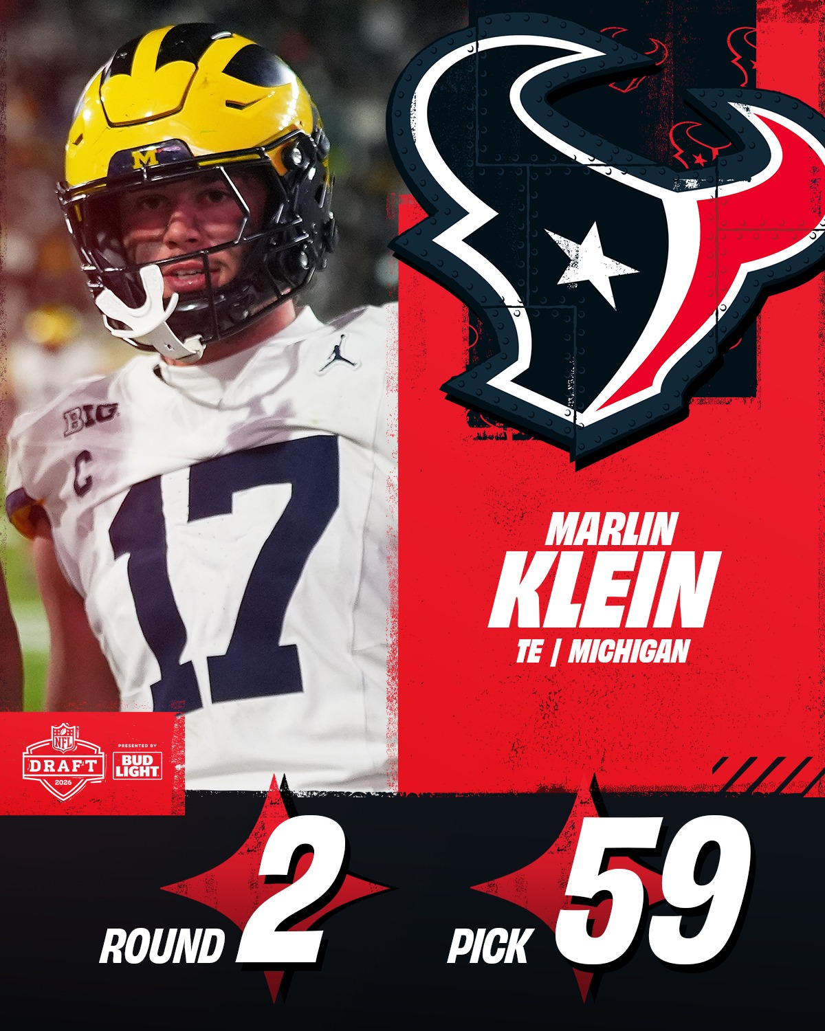 The Texans select German-born Marlin Klein (TE) with the 59th overall pick 🇩🇪

NFL Draft on NFLN/ESPN/ABC
Stream on @NFLPlus