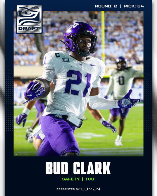 Adding a piece to the defense. With the 64th pick, we’ve selected S Bud Clark.

#GoHawks x @lumentechologies