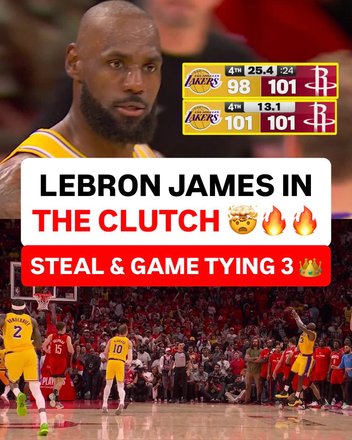 LEBRON JAMES OMGGG 😱🔥 INSANE STEAL & CLUTCH 3 IN GAME 3 OT W 😤👑