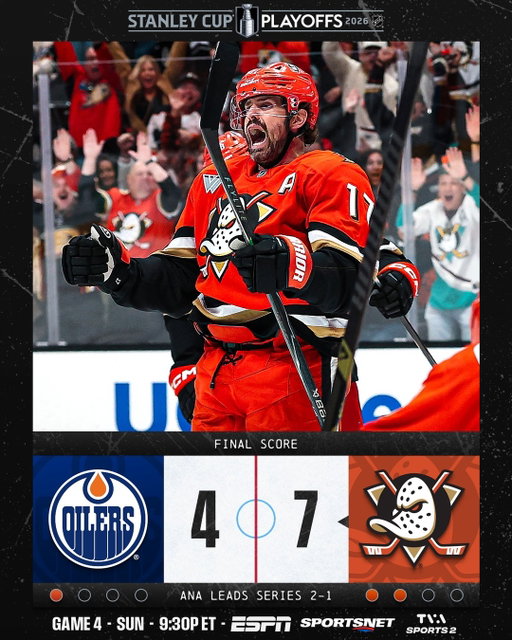THE DUCKS TAKE THE SERIES LEAD!!! 🦆 #StanleyCup 

Game 4 of @edmontonoilers vs. @anaheimducks is SUNDAY at 9:30p ET on @espn, @sportsnet, & @tvasports 2!